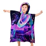 Neon Saturn Kapuzen-Strandtücher für Kinder – Weiche, Saugfähige und Schnell Trocknende Poncho-Handtücher,Surrealismus,für Schwimmen, Reisen, Pool und Dusche - Regenbogenlicht