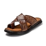 JOMIX Pantoletten Herren Sommer Sandalen mit Kork Fußbett Elegant Flach Flip Flops Weiche Querriemen Zehentrenner Sport Strand Slides (Braun, 45 EU)