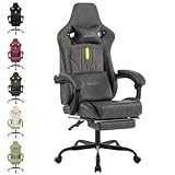 SUKIDA Gaming Stuhl Computerstuhl Ergonomischer Gaming Chair mit Fußstütze Bürostuhl Ergonomischer Computerstuhl mit Lendenwirbelstütze Grey
