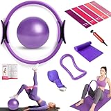 HELISAN Pilates Ring Set, Home Pilates Kit für Frauen mit 15’’/38cm Magic Ring mit Doppelt gepolsterte Griffe, 25cm Yoga Ball, 5 Widerstandsbänder & Fitness-Guide, Pilates Essential Kit für Zuhause