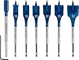 Bosch 7x EXPERT Self Cut Speed Flachfräsbohrer-Sets (für Weichholz, Spanplatte, Ø 16-32 mm, Professional Zubehör Bohrmaschine/Schrauber)