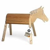 Dein Holzpferd Wolle 100cm für draußen Reitpferd Garten Voltigierbock für Kinder, Stehpferd groß, Gartenpferd handgefertigt aus Deutschland, Voltigierpferd Holzpony mit Mähne
