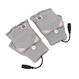 USB-Heizhandschuh, Flexibel, Niedlich, Weich, Tragbar, Fingerlose Heizhandschuhe, Gestrickt, Waschbar, für Büroarbeit für Frauen (Grau)