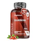 Pure Guarana Kapseln - 4800mg Guarana Pulver pro Portion - 180 Stück - 3 Monate Vorrat - Vegan - Ohne Gentechnik - Laktosefrei - Alternative zu Kapseln & Tabletten - WeightWorld