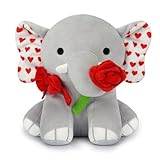 MUFEIRUO Elefant Plüsch,Plüschtier Elefant Grau mit roter Rose, Elefant Grau Stofftier Plüschtier Kuscheltier Schmusetier Geschenke für Mama, Kinder Mädchen, Geburtstag, Valentinstag
