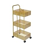 JPXXFM Küchenlagerständer 3-Tier-Eisenregal Schlafzimmer Metall Mobile Lagerträger Racked Trolley Cart Küche Rolling Storage Cart (Gold, 37x24x78)