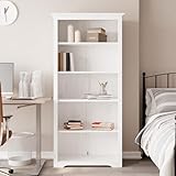 Vopese Bücherregal Standregal Büroregal Aufbewahrungsregal Möbel Bücherschrank Lagerregalfür Büro Arbeitszimmer BODO Weiß 80x38x180 cm Massivholz Kiefer 5 Fächer