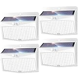 nipify Solarlampen für Außen mit bewegungsmelder, 4 Stück 168 LED Superhelle Solarleuchte Sicherheitswandleuchte 3 Modi IP65 Wasserdichte Wandleuchte Garten, Weißer Rahmen