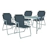 Mojawo 5-teiliges Campingmöbel Set Alu 120x60x58/70cm 1x XXL Campingtisch mit Tragegriff + 4 Campingstühle Anthrazit Stoff Oxfort