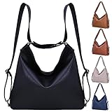 Bestash Damen Rucksack Leder,Handtasche Rucksack Tasche 2 In 1,Einfarbig Elegant Schultertasche für Alltag Arbeit Ausflug Schule Einkaufen Geeignet （Schwarz）