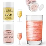 Essbarer Glitzer für Getränke Gold und Roségold, Waysroma 2 Farben Glitzerpulver set geschmacklos Glitzer Trinkbares Glitzerpuder für Likör, Cocktails, Sekt, Wein, Champagner, Osterkuchen (4g)