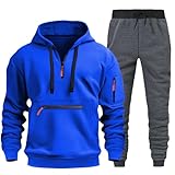 Caxndycing Jogginganzug Herren 2-Teilig Trainingsanzug Set Einfarbig Hoodie Mit Taschen Und Jogginghose Zweiteiler Baggy Bequemer Freizeitanzug Y2K Tracksuit mit Reißverschlusstaschen