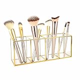 Feyarl Make Up Pinsel Organizer,4 Fächern Pinselhalter Glas schminkpinsel Aufbewahrung Box für Lippenstift Make-up-Pinsel Stifte Parfüm(Gold)