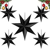 Papiersterne Weihnachten,Faltstern Weihnachten,5 Stück 7 Zacken Schwarz Papier Stern,1 Stück Durchmesser 60 cm,4 Stück Durchmesser 30 cm,Hänge-Deko aus Papier,Skandinavisch Papiersterne Faltsterne