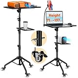 CAHAYA Beamer Ständer: Multifunktionaler Bodenständer mit Omni-Direktionalen Rollen und Tablett, Verstellbarer Höhe Projektor Ständer für Laptop Ständer Projektor Kamera Outdoor-Filme