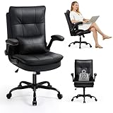 Asukale Bürostuhl Ergonomisch [TESTSIEGER] Schreibtischstuhl | Kratzfeste Leder | Hochklappbare Armlehne & Hohe Rückenlehne | Höhenverstellbar & Wippfunktion | Chefsessel 150 kg, Schwarz