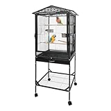 Czyurachel Vogelkäfig groß, Voliere mit 3 Wurzel-Sitzstangen, Wellensittich Käfig mit Ausziehbare Schale und Bodengitter, Papageienkäfig, Nagerkäfig, 46 x 46 x 136 cm