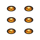 Qazqa - Set mit 6 Einbaustrahler rund schwarz mit Gold I Messing dreh- und neigbar - Chuck I Wohnzimmer I Schlafzimmer - Stahl - LED geeignet GU10
