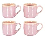 4er Set Steingut Becher 350ml Tasse Rosa Kaffeetassen Modern Design Küche Kaffeepott Teetasse
