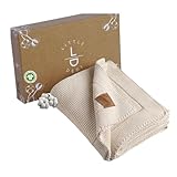 Little Dedi Strickdecke aus 100% Bio-Baumwolle GOTS Zertifizert, 80x100 cm. Naturbeige- Atmungsaktiv, Temperatur regulierend, in eleganter Geschenkbox für Babys