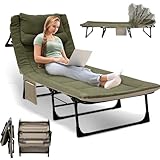 Feldbett Klappbar XXL Camping Bett Faltbar mit 6-Fach Verstellbare Rückenlehne Campingliege 190x68x30cm, Campingbett Extra Breit mit Kissen Karpfenliege Klappbett für Outdoor Garten Reisen (Grün)