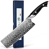 DRAGON RIOT Nakiri Messer Damast, Japanisches Küchenmesser Damast, Extrem Scharfes Gemüsemesser mit Ergonomischer Holzgriff, Geschenkbox für Männer und Frauen