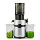Fretta Entsafter,Slow Juicer mit 108 mm Öffnung und 1L Fassungsvermögen,Entsafter Gemüse und Obst Testsieger,202W Saftpresse mit Cold Press,Einfache Reinigung und Leiser Motor,BPA-frei,Metallic Silber