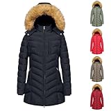 Generisch steppjacke damen leicht Winterjacke Lang Warm Daunenjacke Puffer Jacke Steppjacke mit Kapuze Gepolsterte Daunenmantel Langärmelige Steppmantel Dicke Parka Thermal Mantel mantel damen