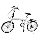 OUKANING Weiß 20 Zoll Faltrad Klapprad Erwachsene Klappfahrrad 7 Gang Fahrrad Doppel V Bremse Schnellfaltsystem