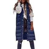 Generisch Steppweste Damen Leicht Mit Kapuze Weste Damen Ärmellos Lang Daunenweste Casual Warm Winter Herbstjacke Elegant Baumwolle Übergangsjacke Hoodie Damenweste Mit Knöpfen Longweste