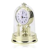 Tischuhren Uhr, Kaminuhr Europäische Retro Stil Wohnzimmer Uhr, Antike Stille Tischuhr Im Europäischen Stil, Goldene Uhr Mit Glasabdeckung, Vintage Tischuhr Mit Transparenter Abdeckung,Retro Möbel