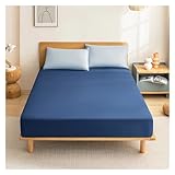 Spannbettlaken 1PCS Ausgestattet Blatt Einfarbig Bettwäsche Einzel Doppel Königin Größe 150cm * 200cm Matratze Bett Abdeckung (Keine Kissenbezug)(Dark Blue,180cmx200cm)