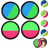 STFYUG Klettballspiel Klettball Set mit 4 Fangscheiben 4 Klettball, Klettballspiel für Kinder, Ballspiele Klettspiel für Kinder ab 3 4 5 6 Jahre, Outdoor Spielzeug für Wurf Spiel und Fangspiel (4)