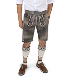 Schöneberger Trachten Couture Herren Lederhose kurz mit Trachtengürtel, Trachtenlederhose braun für Oktoberfest, Trachtenhose Starnberg (54)