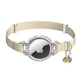 Verbessertes AirTag-Katzenhalsband, sicheres, elastisches Kätzchenhalsband mit Apple-Airtag-Halter, funkelndes Strass-Design, leicht und bequem, Katzen-Tracker-GPS-Halsband für kleine, große Katzen