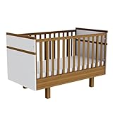 Vilha Babybett 70x140 cm höhenverstellbar, Mitwachsendes Gitterbett, Umbaubar zum Juniorbett, Kinderbett weiß/Natur (weiß/Natur)