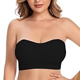 Trägerloser BH Push Up Gepolstert Bandeau BH ohne Träger Bandeau Top Damen Bralette mit Rutschfester Silikon Transparente Träger Soft (DE/NL/SE/PL, Numerisch, 40, 40, Regular, Regular, Schwarz40)