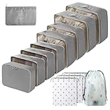 Gemtte Koffer Organizer Set 13-teilig, Wasserdicht Packing Cubes, Multifunktionale Travel Packwürfel, Kofferorganizer Packtaschen für Koffer, Reise Organizer Set Mit Kleidertaschen (Grau)