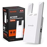 Tenda A18 Pro WLAN Verstärker - AC1200 Dual-Band WiFi Repeater, Gigabit Ethernet Port, 2 x Externe Antennen, 2 x 5G FEMs, LED-Signalstärkeanzeige, WPS, Einfache Einrichtung, WPA2