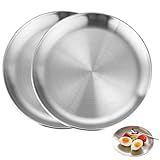 BOBOZHONG Edelstahl Rundes Geschirr,2 Stück Silber Unterteller Silber Edelstahl Teller Φ 20cm Edelstahl Teller Camping Teller Set für Esszimmer Camping Küche Party