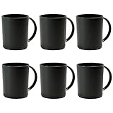 Hausfelder Camping Tassen 6er Set, Kaffeebecher aus Kunststoff 6x360 ml, Kaffeetassen in Schwarz mit Henkel
