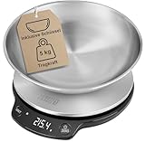 LEBENLANG Waage Küchenwaage mit Schüssel - Bis 5 Kg I Ideal zum Backen I Küchenwaage Digital Kitchen Scale Küche I Küchenwage Kuchenwaage Kuchenwagee digital mit Schale Küchenwaagen