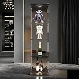 YGHQAP Glasvitrine Standvitrine, Glasvitrine Mit LED Beleuchtung Und Glastüren, Glasvitrine Stehend, Vitrinenschrank Mit 4 Regalen, Glas Vitrine Für Sammlerstücke Bücher Wein Figuren (Schwarz)