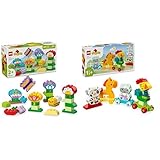 LEGO DUPLO Kreativer Garten & Blumen Stapelspielzeug + Erster Tierzug Spielzeug für Kleinkinder Kreatives Lernset für Jungen & Mädchen 10444 + 10412