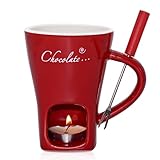 Gwezmxs Keramik Schokofondue Tasse Set mit Mit Gabel - 200ml, Rot