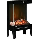 HOMCOM Elektrokamin, 2000 W, Standkamin mit Heizung LED 3D-Flammeneffekt, 4 Helligkeitsstufen, Elektrischer Kamin mit Thermostat, Überhitzungsschutz, Schwarz