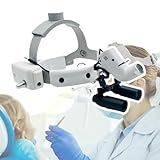 Dental-Kopflupe, 6-Fache Vergrößerung, Arbeitsabstand 280–600 Mm, Mit LED-Scheinwerfer, Sichtfeld 65 Mm, Wiederaufladbarer Akku, Ergonomisches Design, Klares Sichtfeld