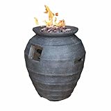 Feuerstelle Katla anthrazit Keramik-Optik | Gas-Feuerstelle aus Faserbeton | Gasfeuertisch Terrasse | Tischkamin Garten 11,7kW / 37.500BTU | Terrassenheizer mit Edelstahlbrenner | Feuersäule Gas