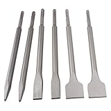 FTVOGUE 6-teiliges Bohrhammer-Bohrmeißel-Set, Hammerbohrer-Bit-Set, Abbruchmeißel-Set mit Flacher Spitze, Skalierungsmeißel für Ziegel, Beton, Zement, 40 CR, Runder Schaft
