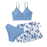Generisch Bikini Mädchen, Bikini Teenager Mädchen, 3 Stück Bikini Set Mädchen Teenager Bikinioberteil mit Triangel Bikinihose und Rock Hawaii Schwimmanzug für 8-16 Jahre